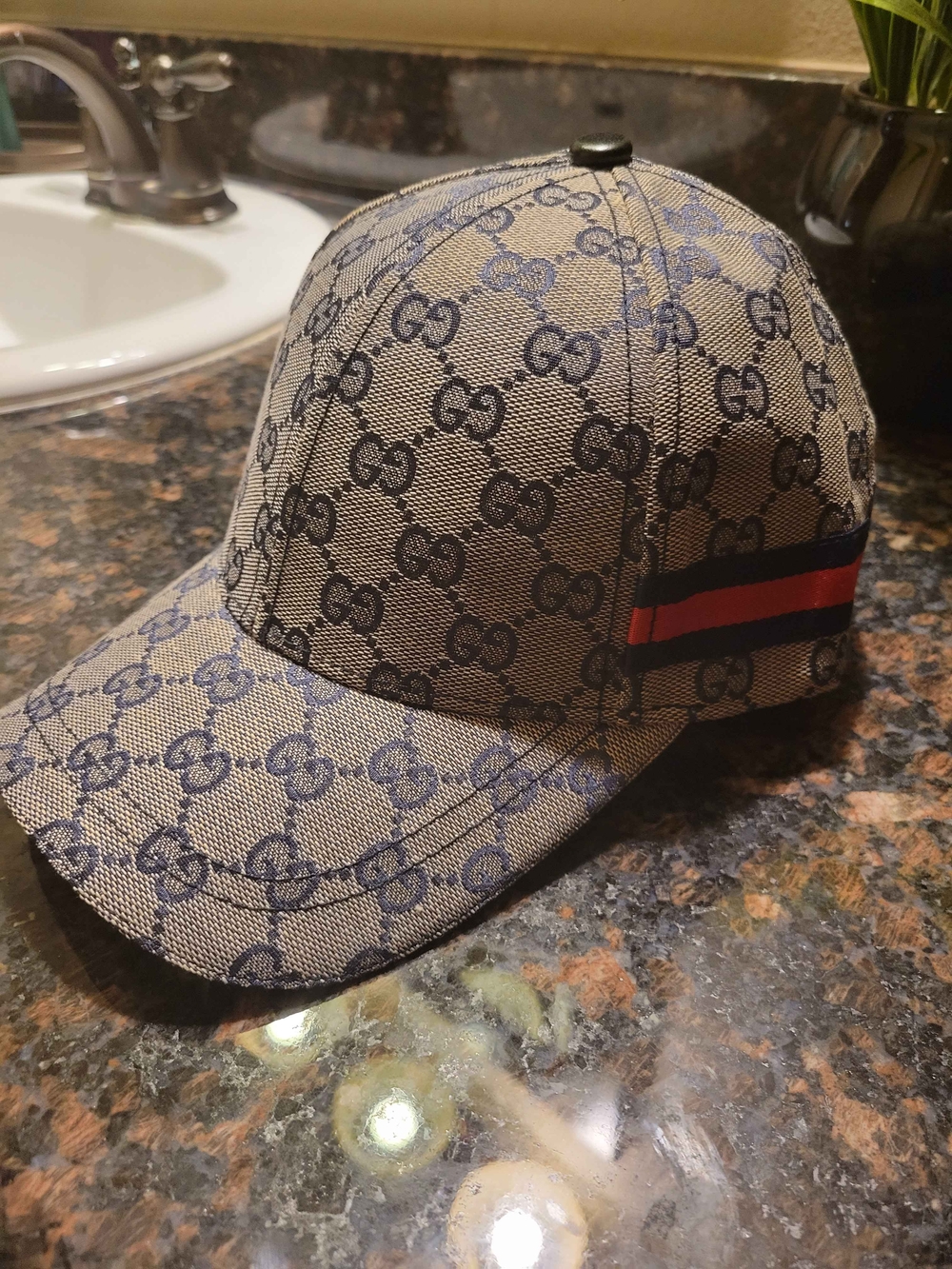 Gucci GG Monogram Baseball Cap with Web Stripe - Navy Blue